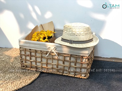 Khay lục bình chữ nhật đan thưa có vải lót 3 size KHAY-LB-02